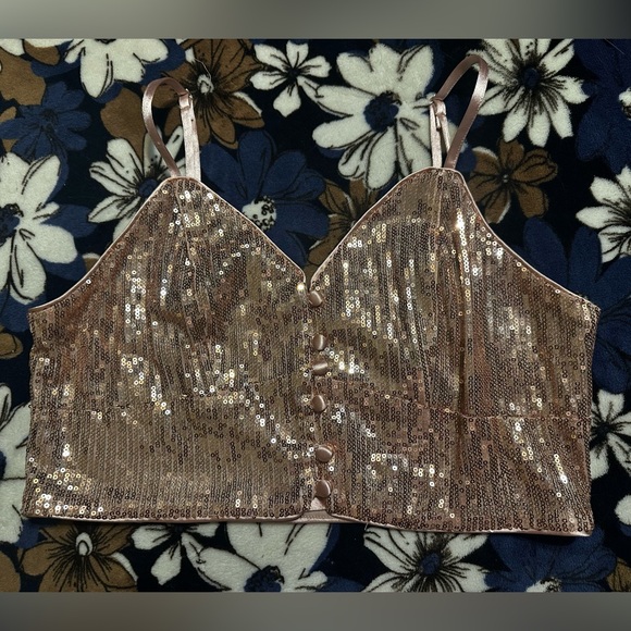 Main Strip Gold Sequin bralette crop top size large - Picture 1 of 3